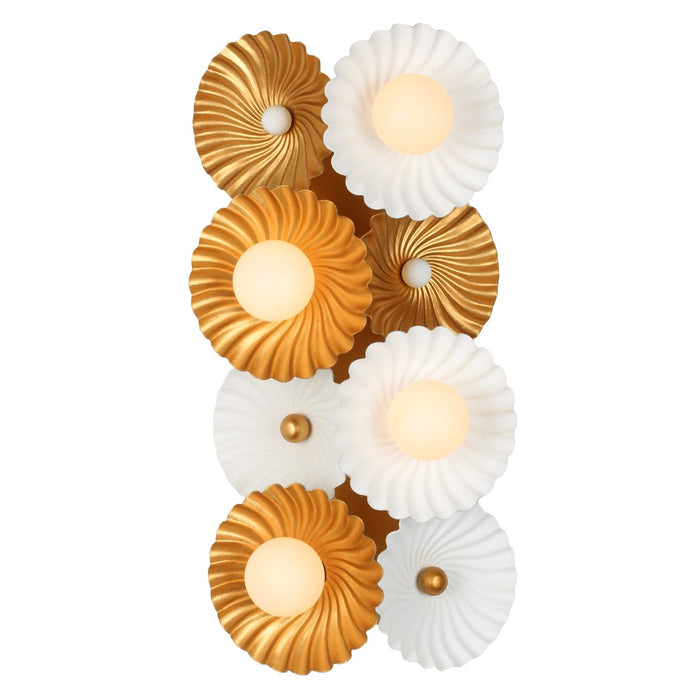 Kalco 520321WVB Four Light Wall Sconce, White and Vintage Brass