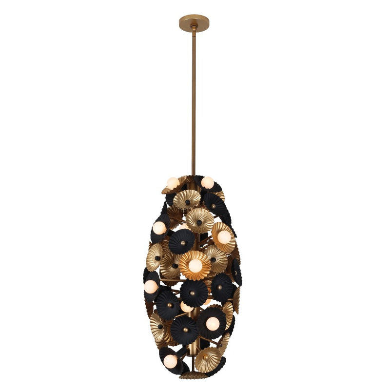 Kalco 520353BVB 20 Light Foyer Pendant, Black and Vintage Brass