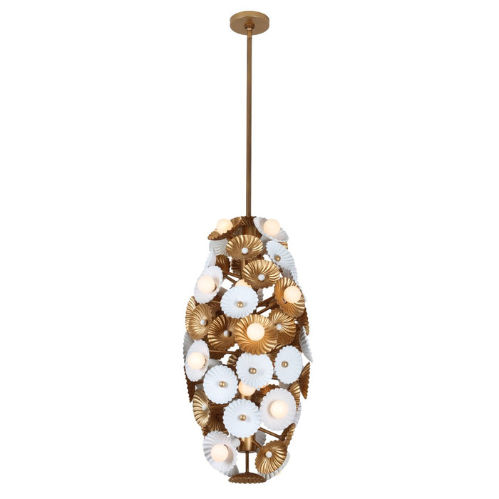 Kalco 520353WVB 20 Light Foyer Pendant, White and Vintage Brass