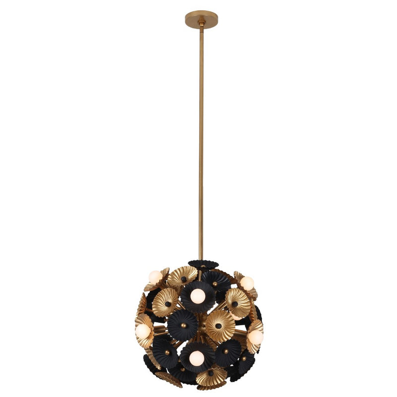 Kalco 520355BVB 15 Light Semi Flush/Convertible, Black and Vintage Brass