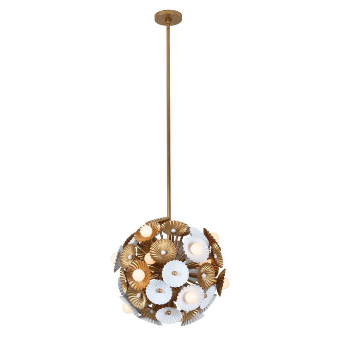 Kalco 520355WVB 15 Light Semi Flush/Convertible, White and Vintage Brass
