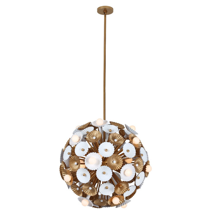 Kalco 520356WVB 28 Light Pendant, White and Vintage Brass