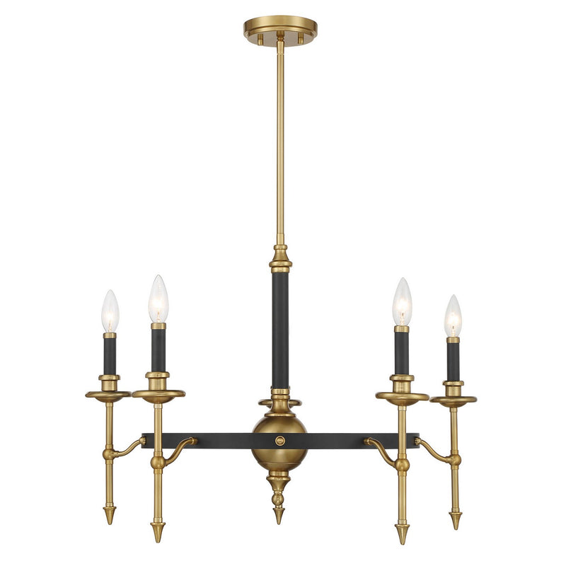 Savoy House 1-9511-5-143 Five Light Chandelier, Matte Black and Warm Brass