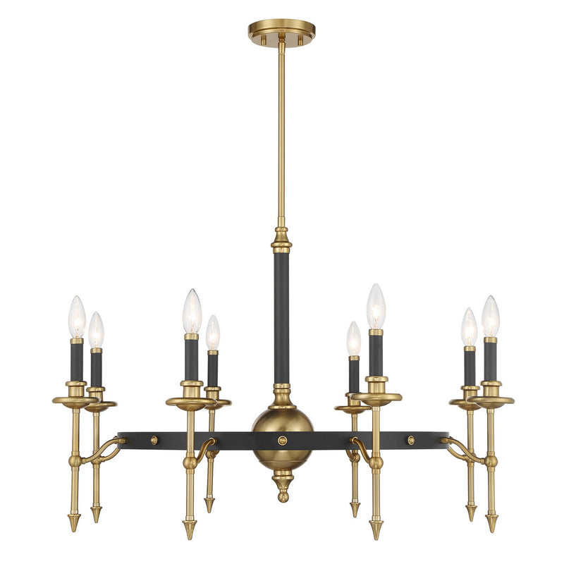 Savoy House 1-9512-8-143 Eight Light Chandelier, Matte Black and Warm Brass