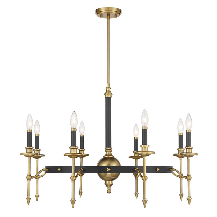 Savoy House 1-9512-8-143 Eight Light Chandelier, Matte Black and Warm Brass