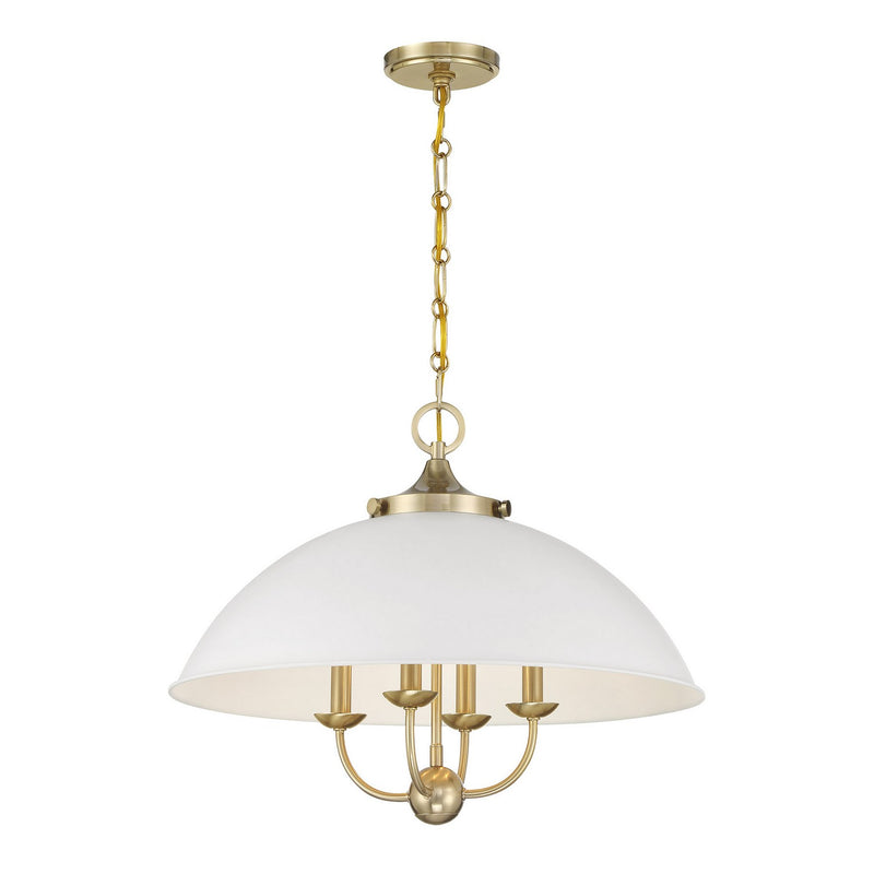 Savoy House 7-1725-4-142 Four Light Pendant, White and Warm Brass