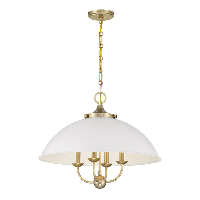 Savoy House 7-1725-4-142 Four Light Pendant, White and Warm Brass