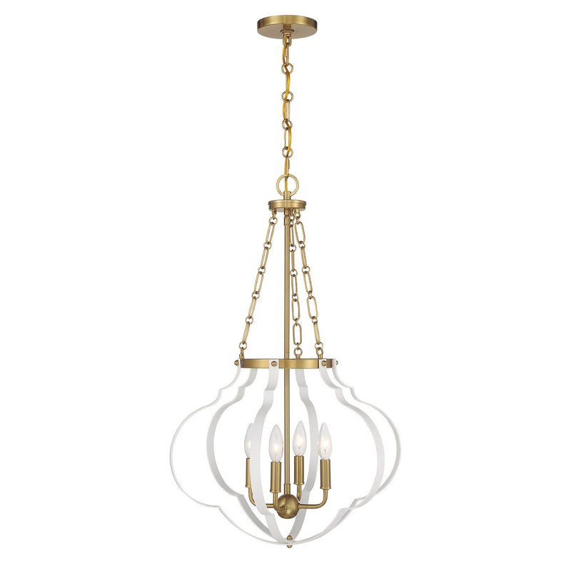 Savoy House 7-4866-4-142 Four Light Pendant, White and Warm Brass