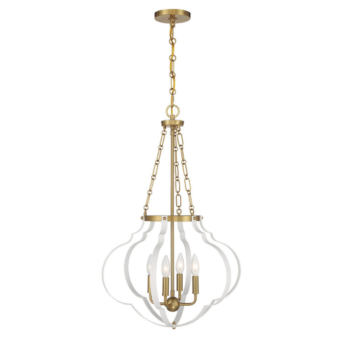 Savoy House 7-4866-4-142 Four Light Pendant, White and Warm Brass