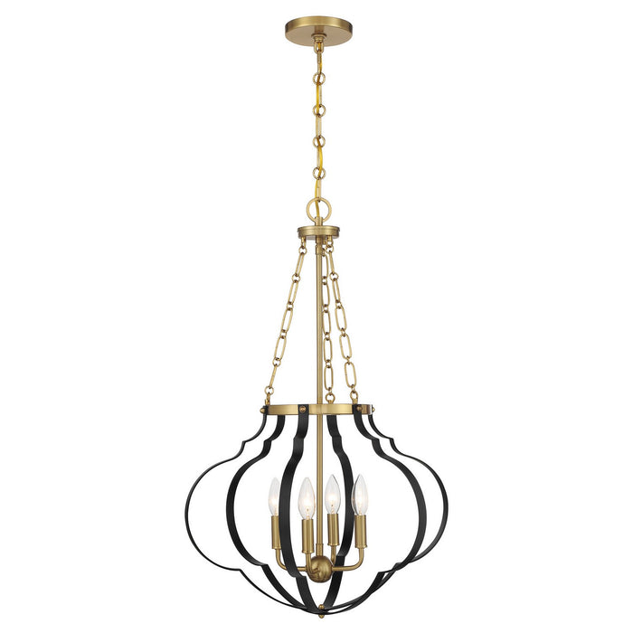 Savoy House 7-4866-4-143 Four Light Pendant, Matte Black and Warm Brass
