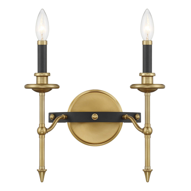 Savoy House 9-9510-2-143 Two Light Wall Sconce, Matte Black and Warm Brass
