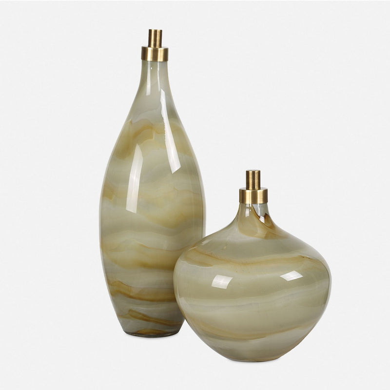 Uttermost 18223 Bottles Set/2, Grays, Caramels, And Ivories