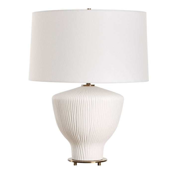 Uttermost 30446-1 One Light Table Lamp, Satin White Accented With Brass Plated