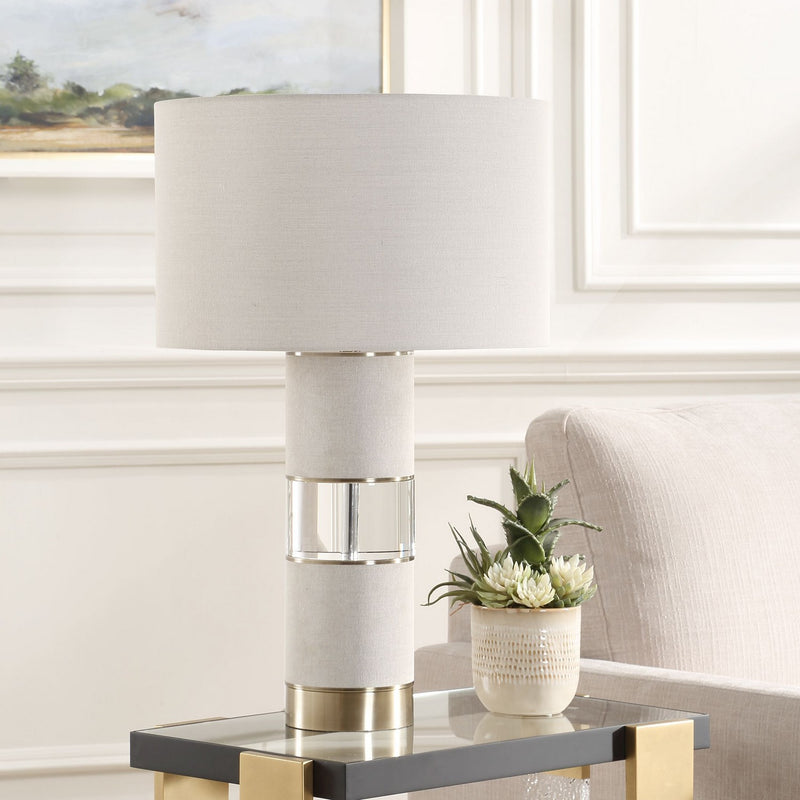 Uttermost 30472 One Light Table Lamp, Light Beige Linen Wrapped