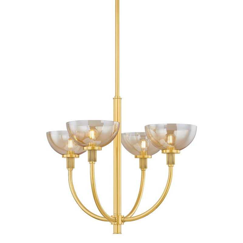 Mitzi H981804-AGB Four Light Chandelier, Aged Brass