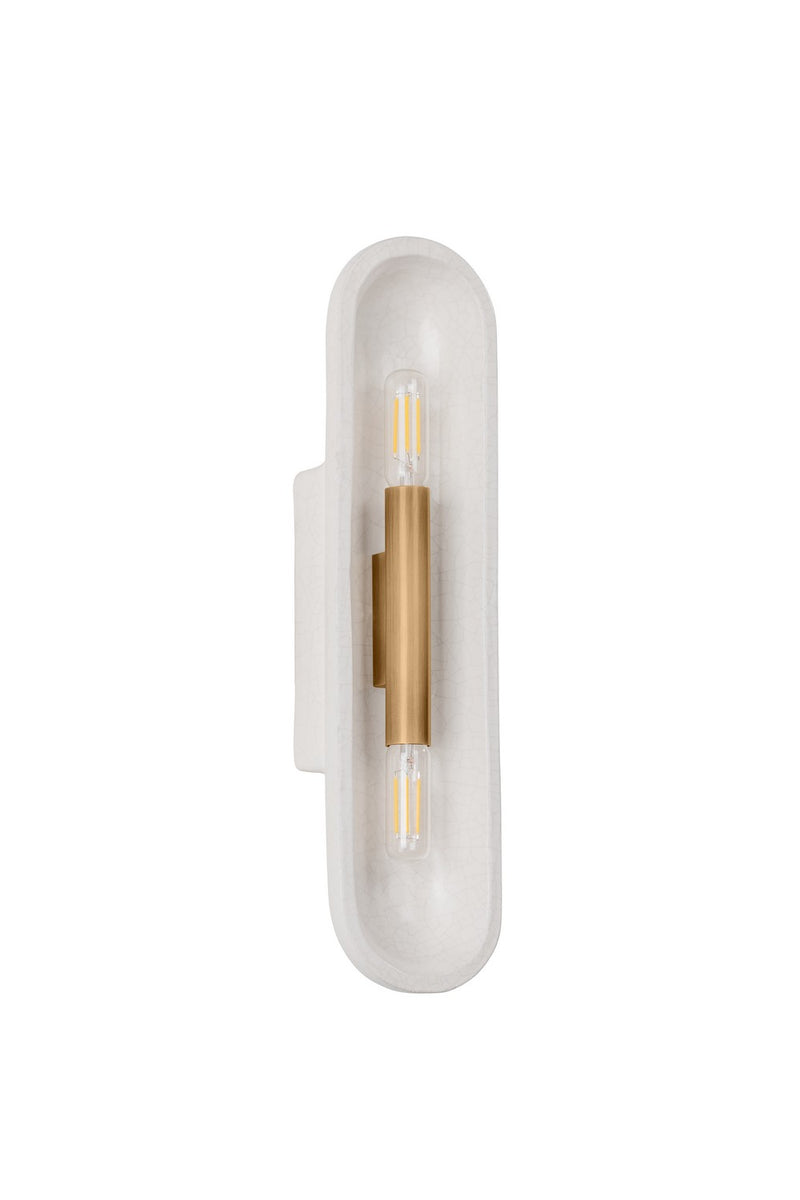 Troy Lighting B1617-PBR/CLC Two Light Wall Sconce, Patina Brass/Ceramic White Large Crackle