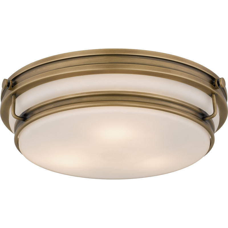 Quoizel QFL6776WS Three Light Flush Mount, Weathered Brass