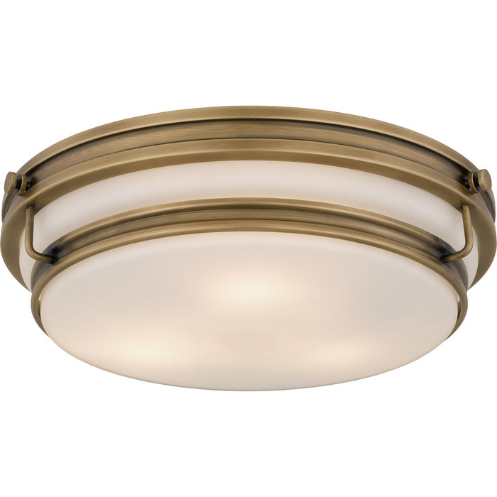 Quoizel QFL6776WS Three Light Flush Mount, Weathered Brass