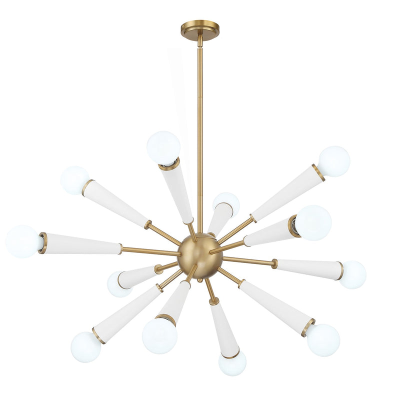 Crystorama 3812-AG-MT 12 Light Chandelier, Aged Brass + Matte White