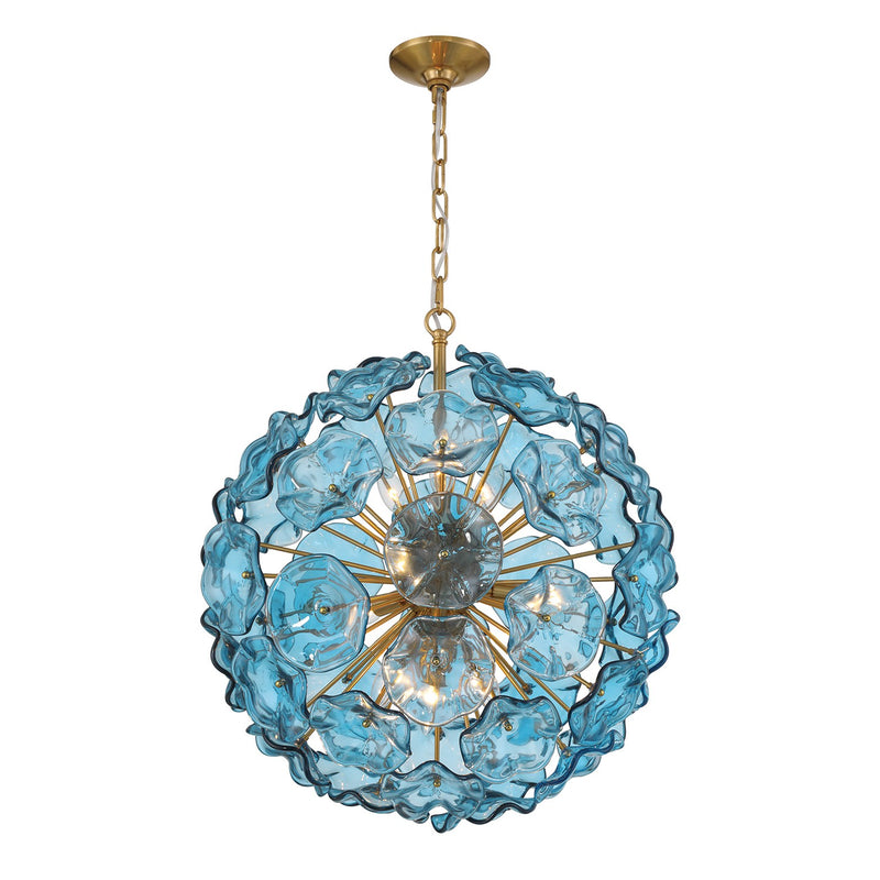 Crystorama ESM-4006-AG-BL Nine Light Pendant, Aged Brass