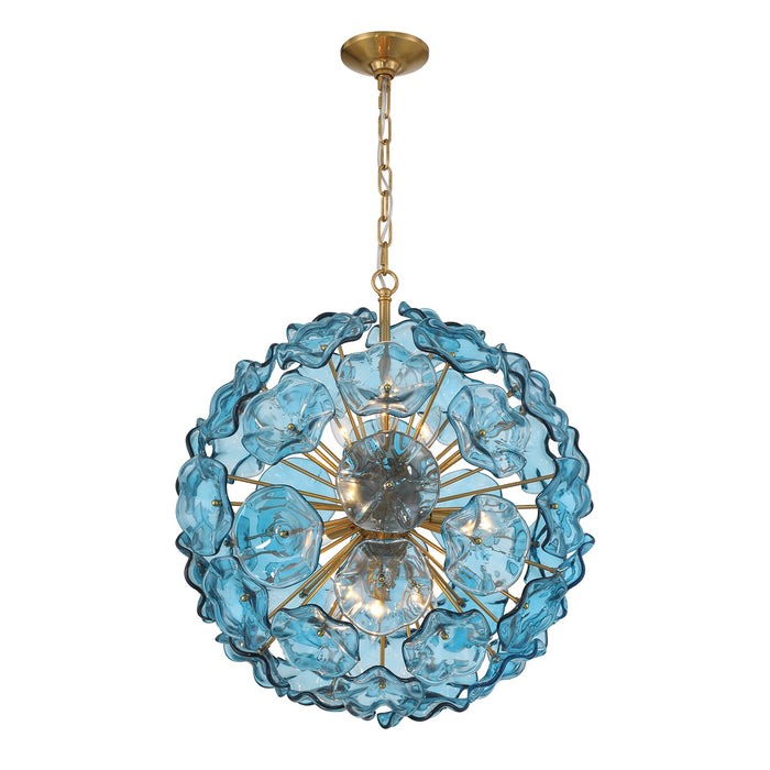 Crystorama ESM-4006-AG-BL Nine Light Pendant, Aged Brass