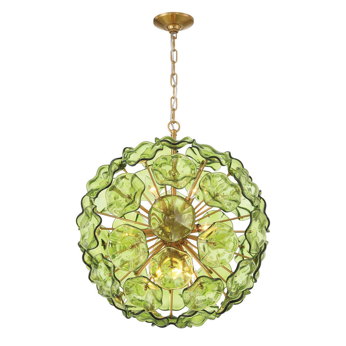 Crystorama ESM-4006-AG-GR Nine Light Pendant, Aged Brass