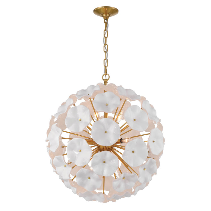 Crystorama ESM-4006-AG-WH Nine Light Pendant, Aged Brass