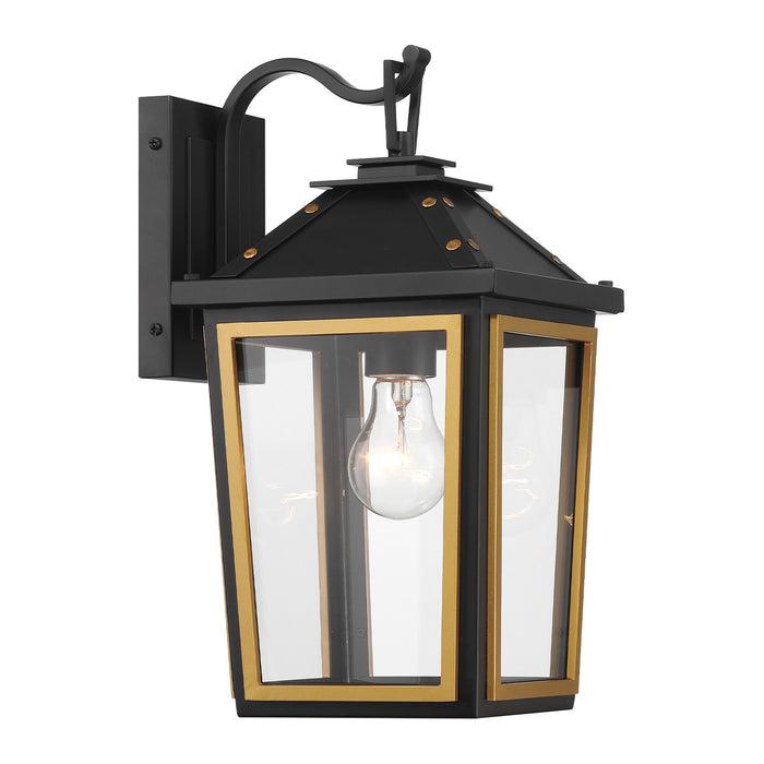 Crystorama HAW-601-MK-TG One Light Outdoor Wall Sconce, Matte Black + Textured Gold