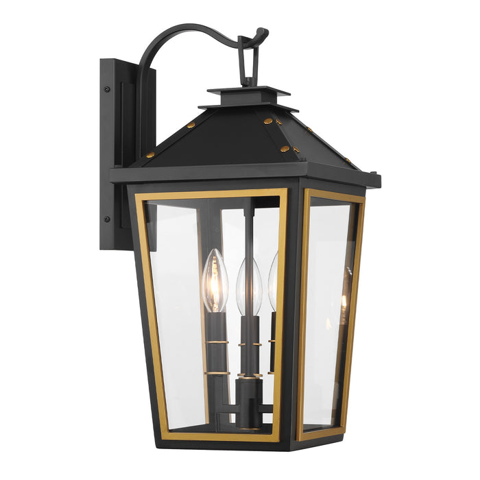 Crystorama HAW-602-MK-TG Three Light Outdoor Wall Sconce, Matte Black + Textured Gold