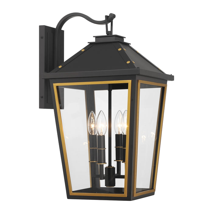 Crystorama HAW-603-MK-TG Four Light Outdoor Wall Sconce, Matte Black + Textured Gold