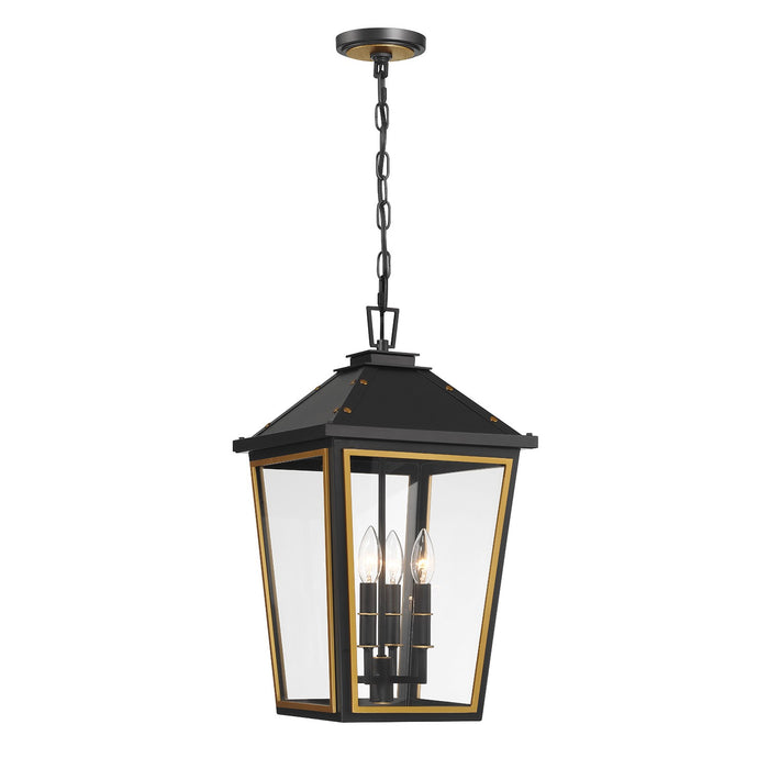 Crystorama HAW-605-MK-TG Four Light Outdoor Pendant, Matte Black + Textured Gold