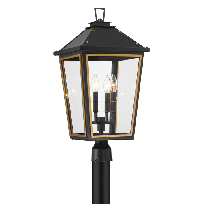 Crystorama HAW-609-MK-TG Four Light Outdoor Post Mount, Matte Black + Textured Gold