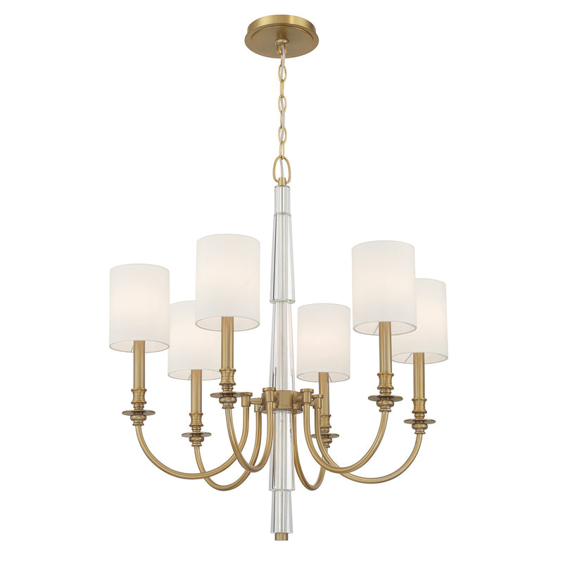 Crystorama LLO-486-AG Six Light Chandelier, Aged Brass