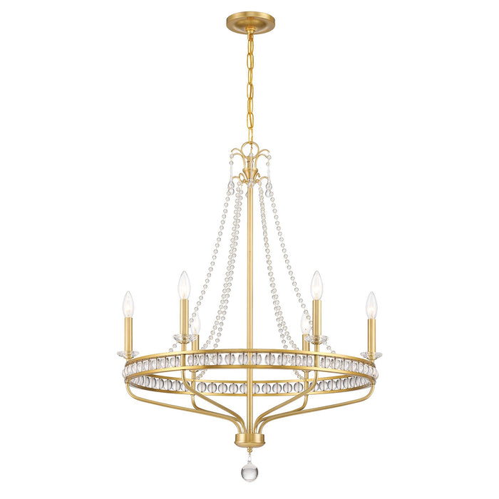 Crystorama SEV-1806-AG Six Light Chandelier, Aged Brass