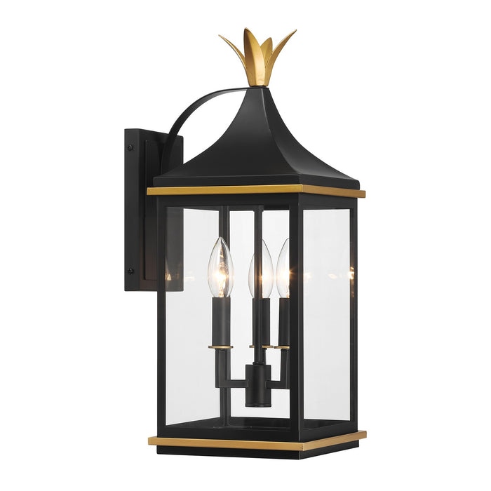 Crystorama SIM-801-MK-TG Three Light Outdoor Wall Sconce, Matte Black + Textured Gold
