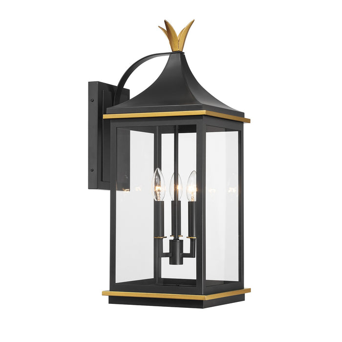 Crystorama SIM-803-MK-TG Three Light Outdoor Wall Sconce, Matte Black + Textured Gold