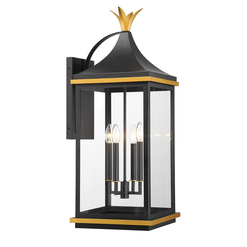 Crystorama SIM-804-MK-TG Four Light Outdoor Wall Sconce, Matte Black + Textured Gold