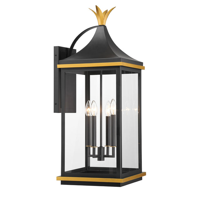 Crystorama SIM-804-MK-TG Four Light Outdoor Wall Sconce, Matte Black + Textured Gold