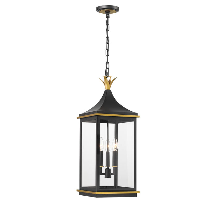 Crystorama SIM-805-MK-TG Three Light Outdoor Pendant, Matte Black + Textured Gold