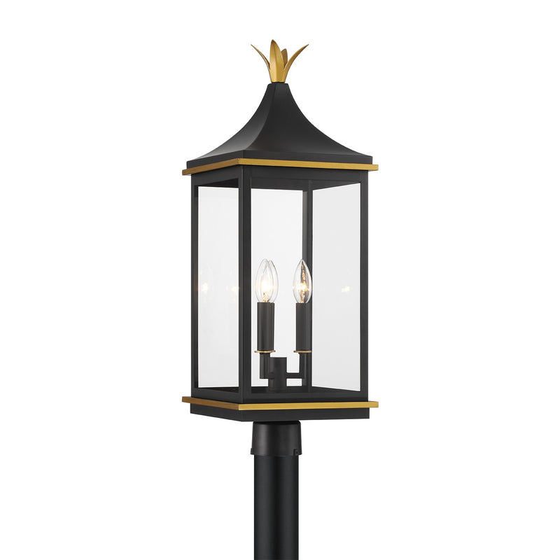 Crystorama SIM-809-MK-TG Three Light Outdoor Post Mount, Matte Black + Textured Gold