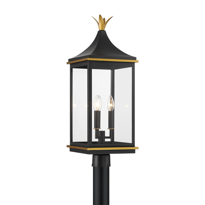 Crystorama SIM-809-MK-TG Three Light Outdoor Post Mount, Matte Black + Textured Gold