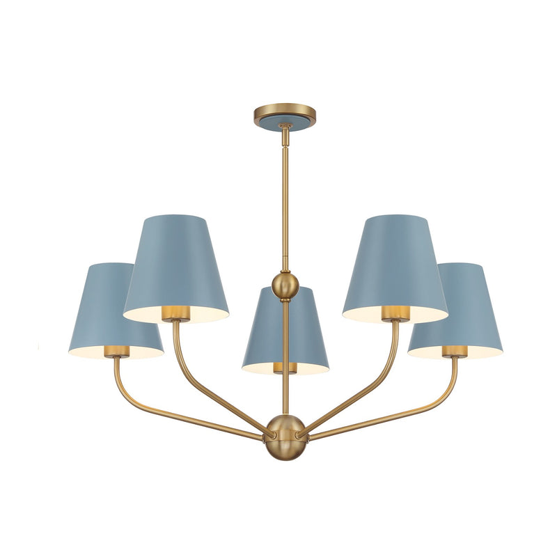 Crystorama XAV-B9315-VG-BL Five Light Chandelier, Vibrant Gold + Blue
