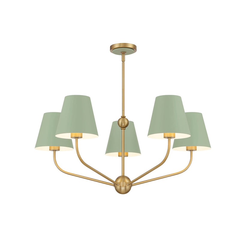 Crystorama XAV-B9315-VG-GR Five Light Chandelier, Vibrant Gold + Green