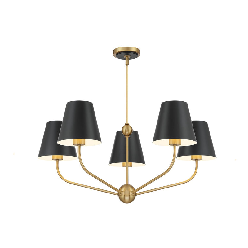 Crystorama XAV-B9315-VG-MK Five Light Chandelier, Vibrant Gold + Matte Black