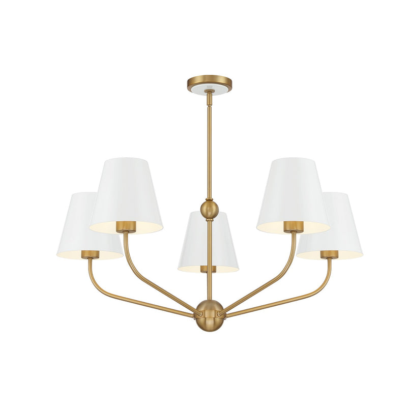 Crystorama XAV-B9315-VG-WH Five Light Chandelier, Vibrant Gold + White
