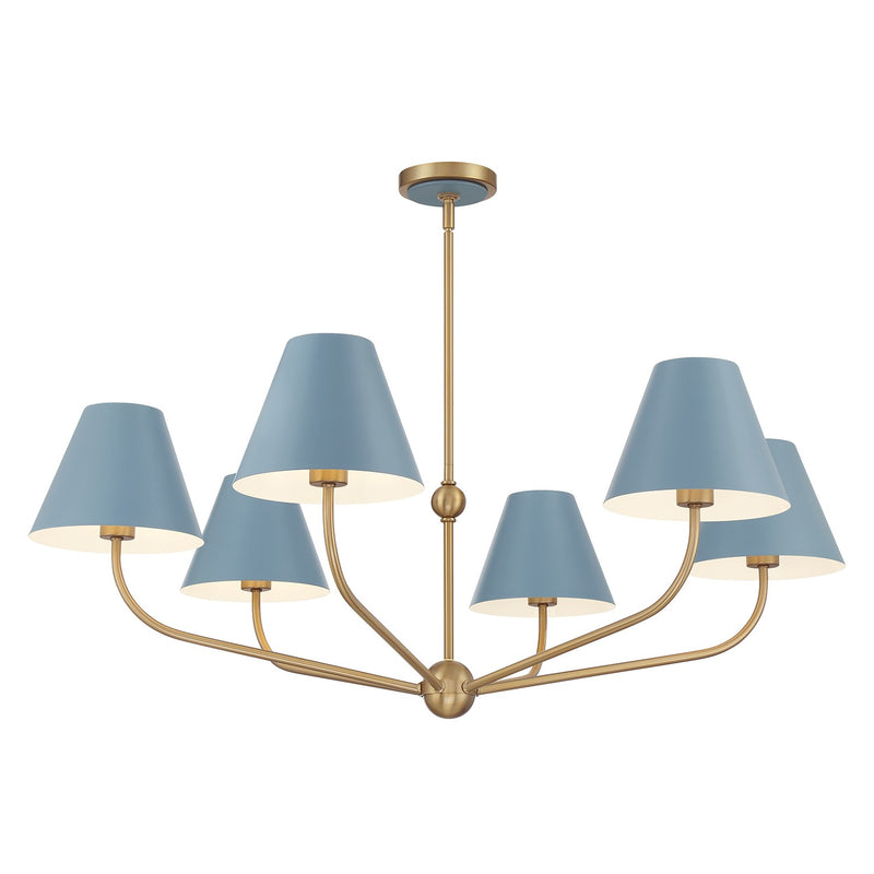 Crystorama XAV-B9316-VG-BL Six Light Chandelier, Vibrant Gold + Blue