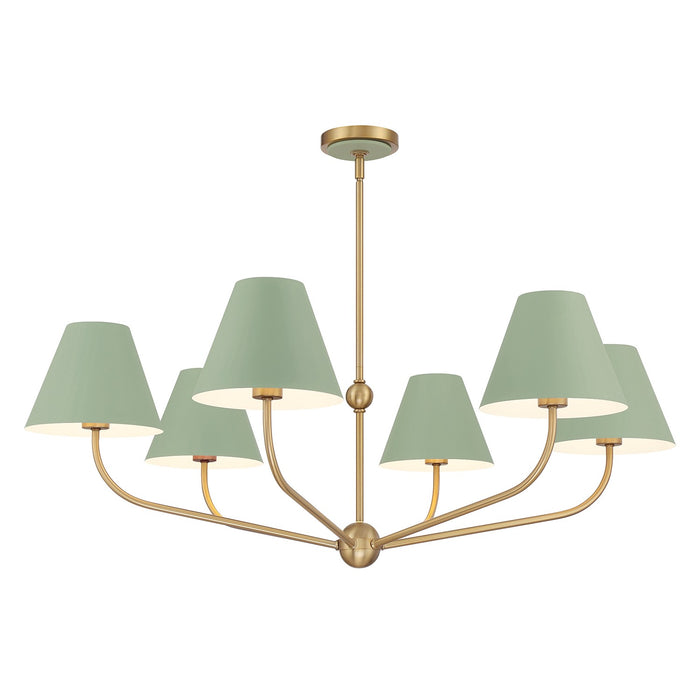 Crystorama XAV-B9316-VG-GR Six Light Chandelier, Vibrant Gold + Green