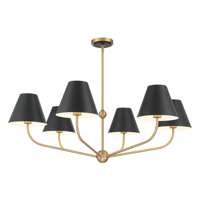 Crystorama XAV-B9316-VG-MK Six Light Chandelier, Vibrant Gold + Matte Black