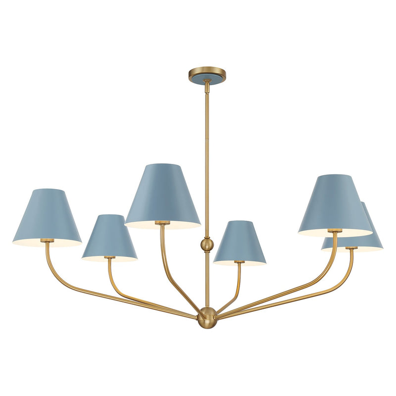 Crystorama XAV-B9319-VG-BL Six Light Chandelier, Vibrant Gold + Blue