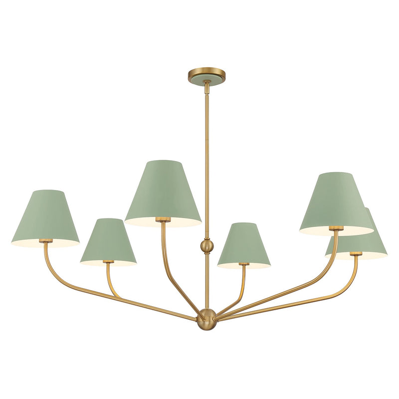 Crystorama XAV-B9319-VG-GR Six Light Chandelier, Vibrant Gold + Green
